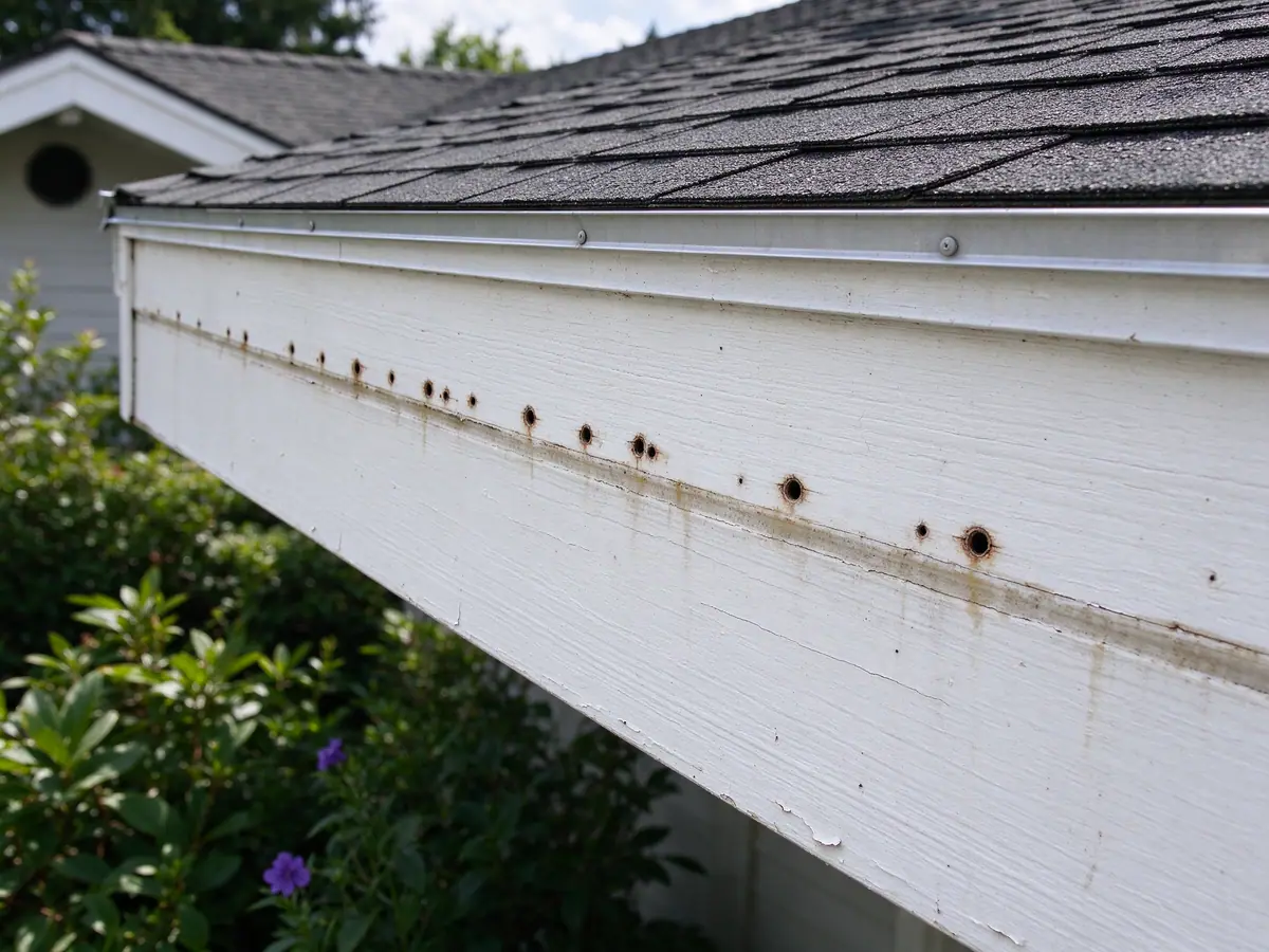 Bare fascia board exposed after the old gutter is removed