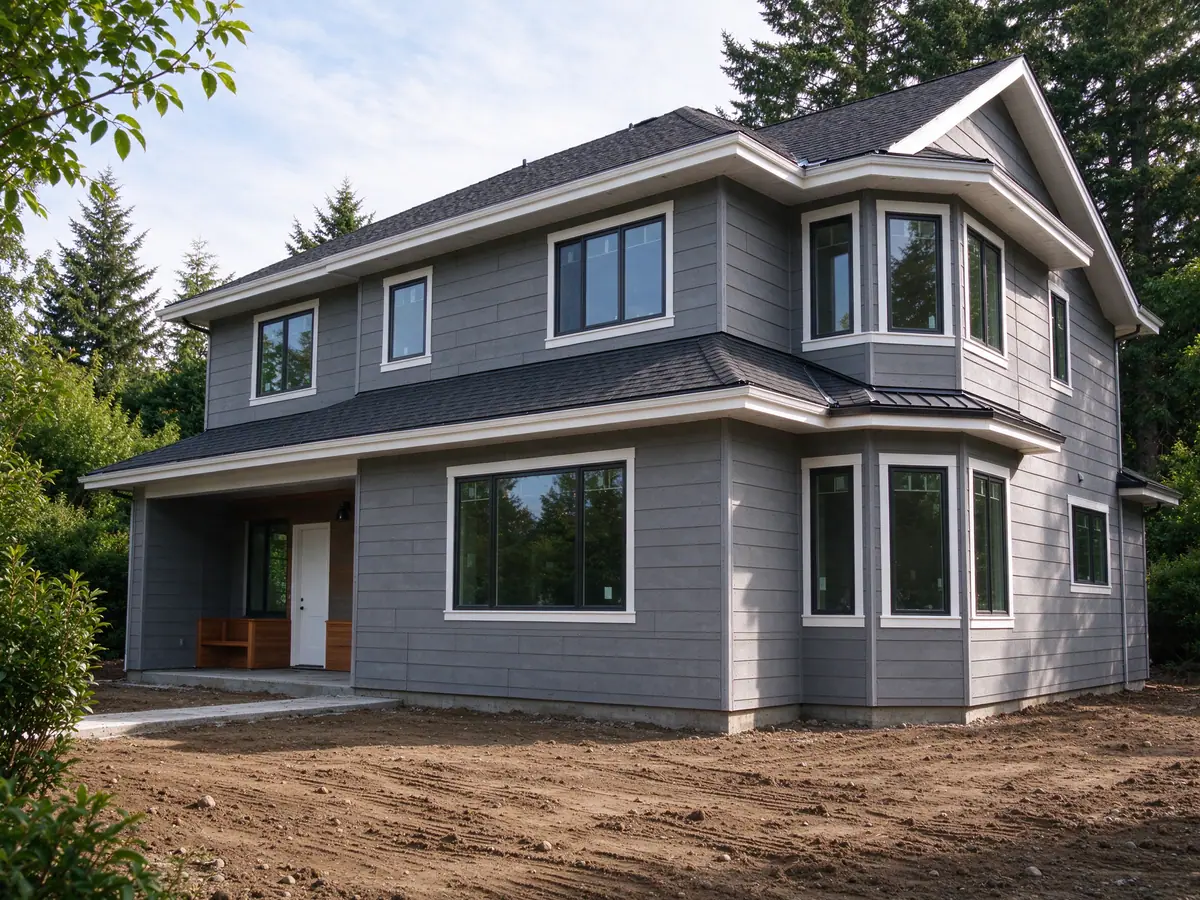 Fresh fascia paint and drip edge on a new house ready for gutters