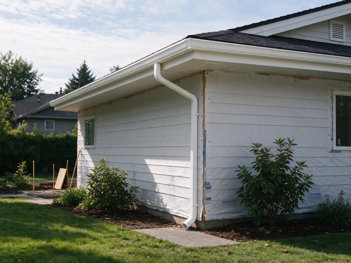 New gutter on a home addition joined to the existing gutter at the corner