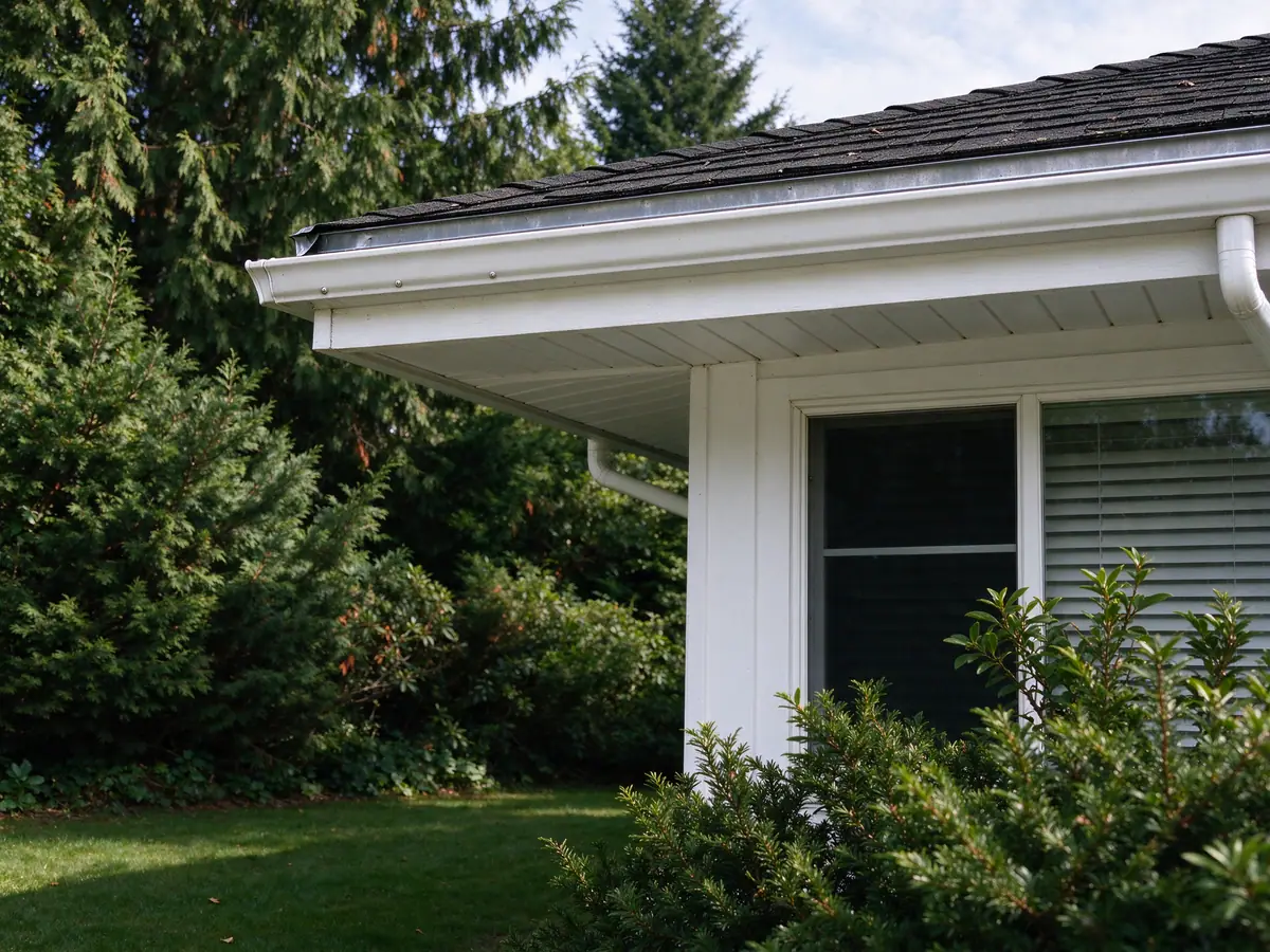 Re-hung gutter on a freshly painted fascia board