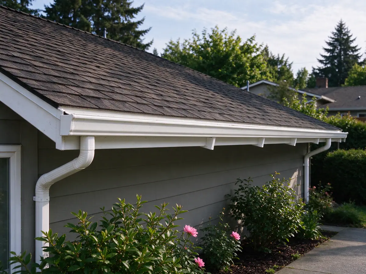 Re-hung gutter run sitting straight along the eave after repair