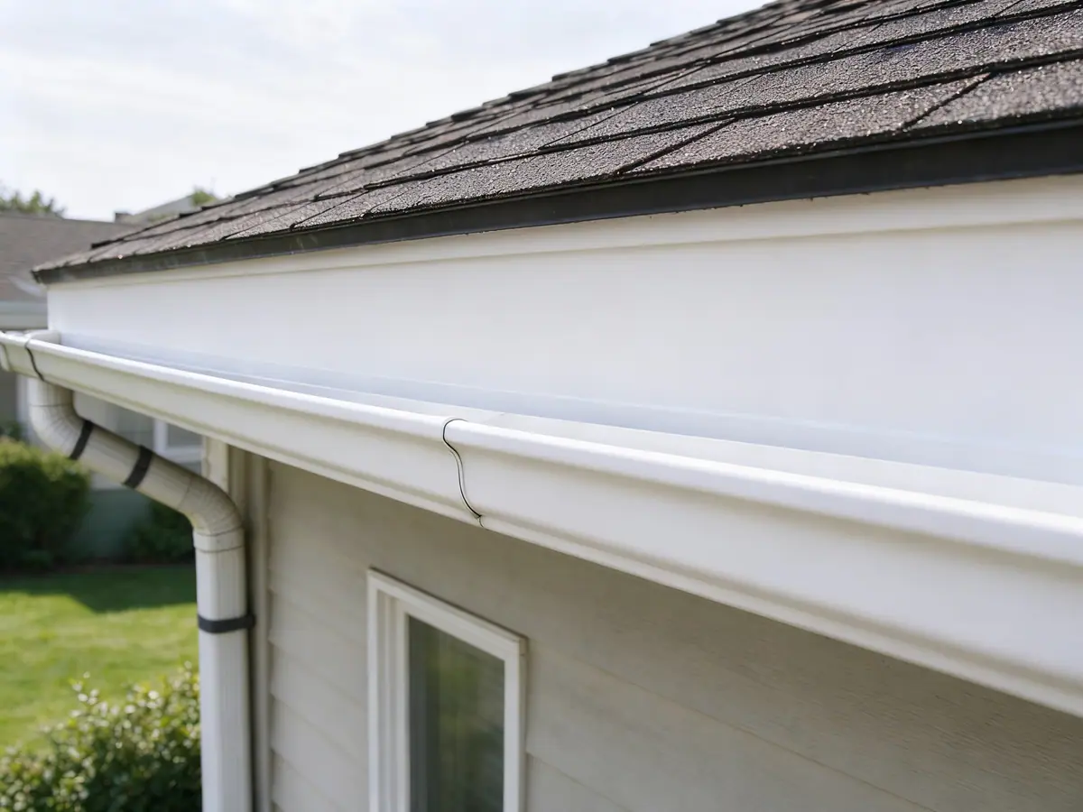 The same eave after the gutter was re-hung tight to a new fascia board