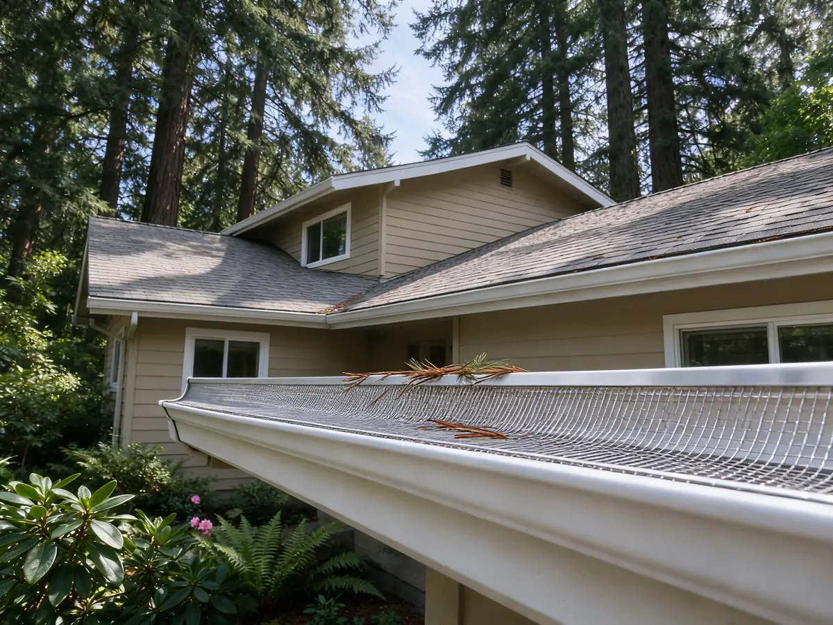 The same gutter cleared, re-pitched and fitted with fine stainless mesh guards